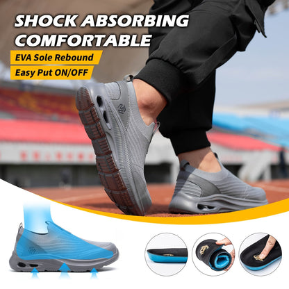 Steel Toe Work Shoes for Men Slip-On Lightweight Safety Sneakers Puncture-Resistant Non-Slip Loafers Black Grey Blue Sizes US 5.5-14