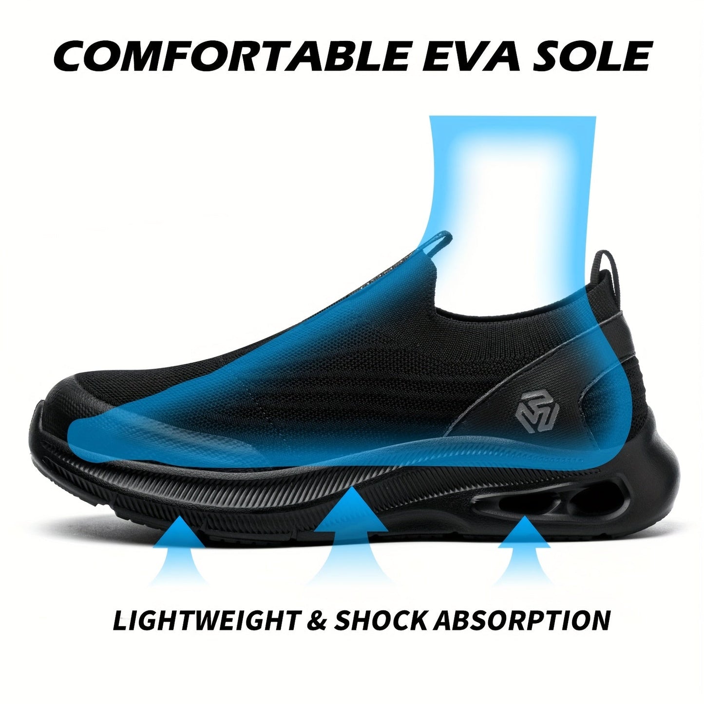 Steel Toe Work Shoes for Men Slip-On Lightweight Safety Sneakers Puncture-Resistant Non-Slip Loafers Black Grey Blue Sizes US 5.5-14
