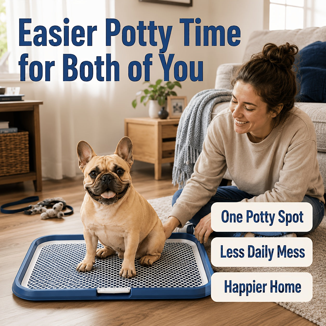Dog Potty Tray Leak-Proof Indoor Puppy Toilet with Removable Grating, Washable Pee Pad Holder for Apartment Puppy Training, Pet Potty Station for Small Medium Dogs