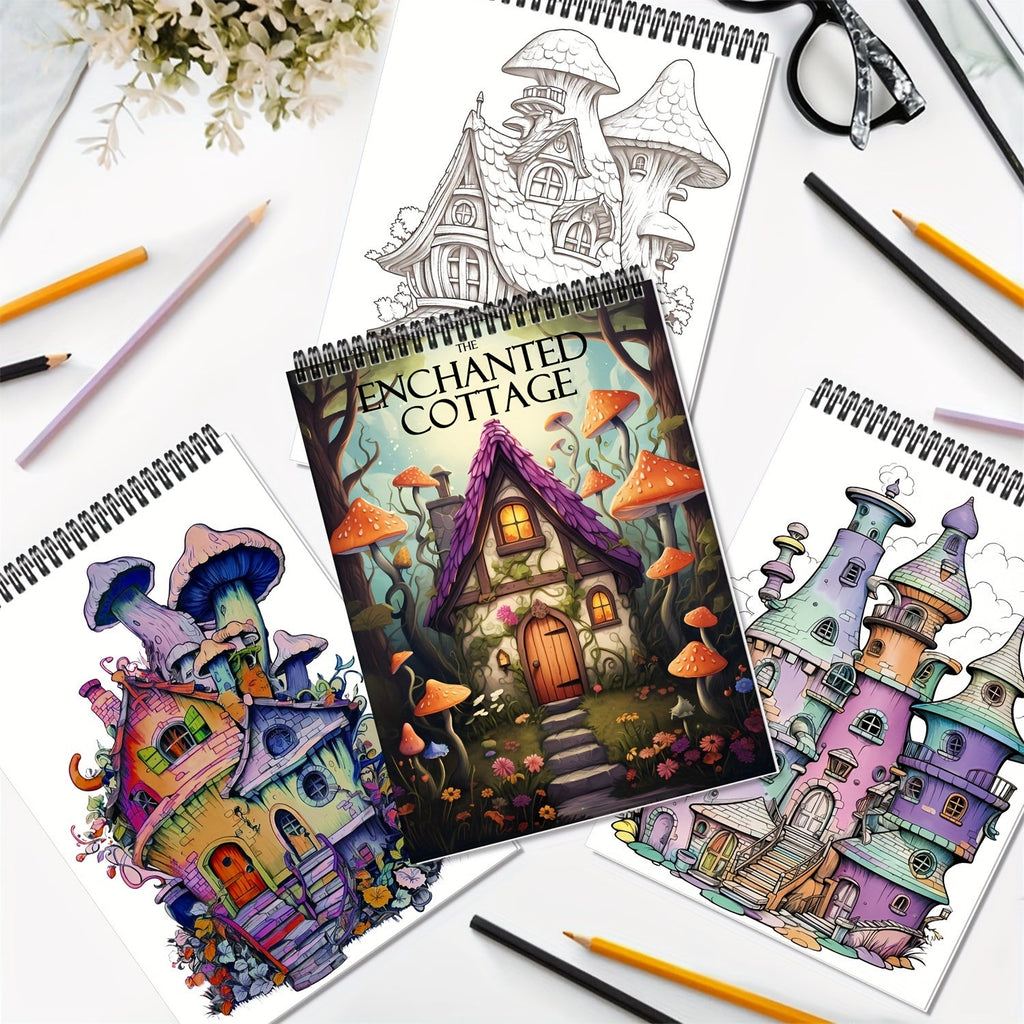 Adult Coloring Books Set of 5 with 150 Unique Designs – Spiral Bound Mindfulness Art Books Featuring Butterflies, Cats, Ocean, Cottage & Magical Wishes – Perfect Stress Relief Gift for Women, Men & Teens