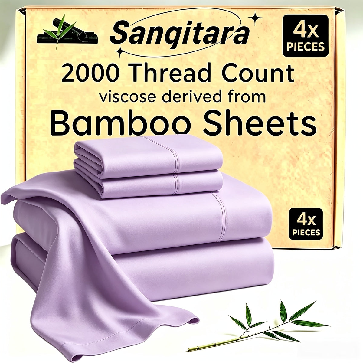 Cooling Bed Sheet Sets Bamboo Blend King Queen Full Twin – Ultra-Soft Deep Pocket Fitted Sheet for Hot Sleepers, Breathable Moisture-Wicking Lightweight Bedding White Black Apricot Gray Navy Purple