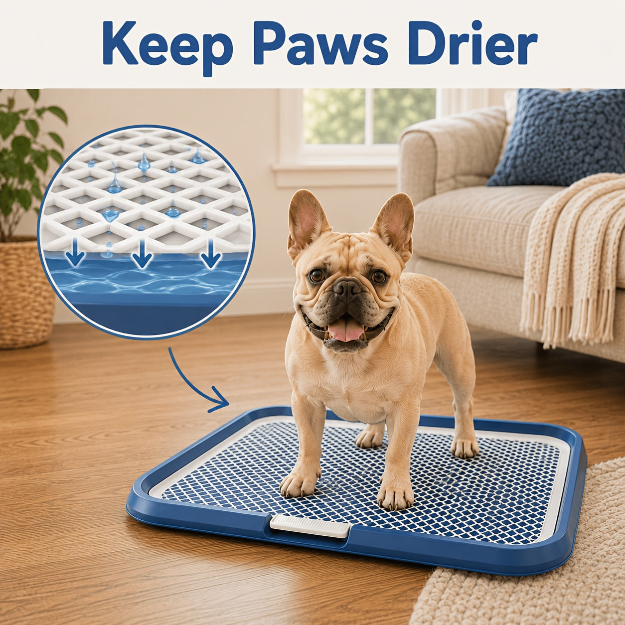 Dog Potty Tray Leak-Proof Indoor Puppy Toilet with Removable Grating, Washable Pee Pad Holder for Apartment Puppy Training, Pet Potty Station for Small Medium Dogs