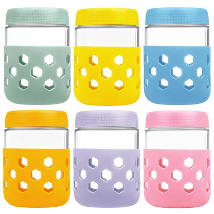 6-Pack 16oz Glass Airtight Jars with Silicone Sleeves – Moisture-Proof Food Storage Containers for Tea, Grains, Nuts, Snacks, Spices & Yogurt | BPA-Free
