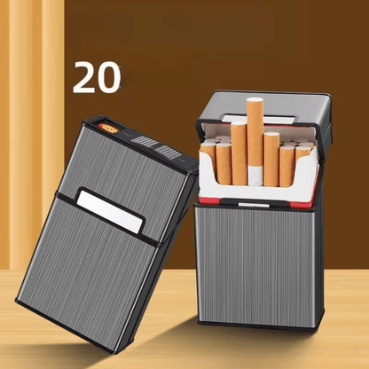 Rechargeable Electric Lighter with Built-In Cigarette Case – Windproof, Holds 20 Cigarettes, Flip-Top Design, Pressure & Moisture Resistant – Sleek All-Black for Business & Everyday Use