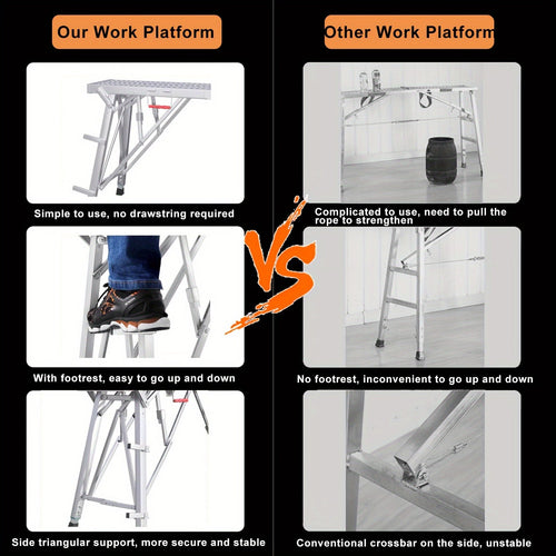 Scaffolding Work Platform 800Lb Heavy Duty Adjustable Height 31.5–49" – Folding Portable Step Ladder with Anti-Slip Feet & Safety Lock for Painting, Drywall, RV Cleaning, Car Washing & Home Decorating