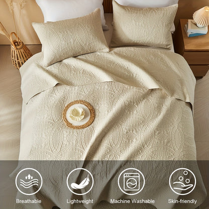 Cooling Summer Quilt Set 2-3 Piece Lightweight Breathable Microfiber Bedspread – Modern Coin Pattern Coverlet Twin Queen King, All Season, Multiple Colors, Holiday Gift for Family
