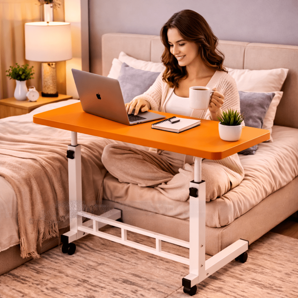 Adjustable Height Rolling Laptop Table with Wheels – Mobile Bedside Computer Desk & Sofa Side Table for Bedroom, Home Office, Dorm, 8 Colors Available