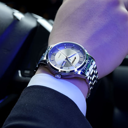 Men's Luxury Quartz Watch Stainless Steel Tourbillon Dial Date Display Night Glow Sports Dress Watch Elegant Timepiece Father's Day Gift for Men