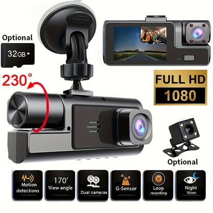 Dash Cam 2 & 3 Camera 1080P Front 720P Rear | Infrared Night Vision, 170° Wide Angle, WiFi, Loop Recording, G-Sensor, 32GB, 24H Parking Mode – Front and Rear Car Camera for All Vehicles