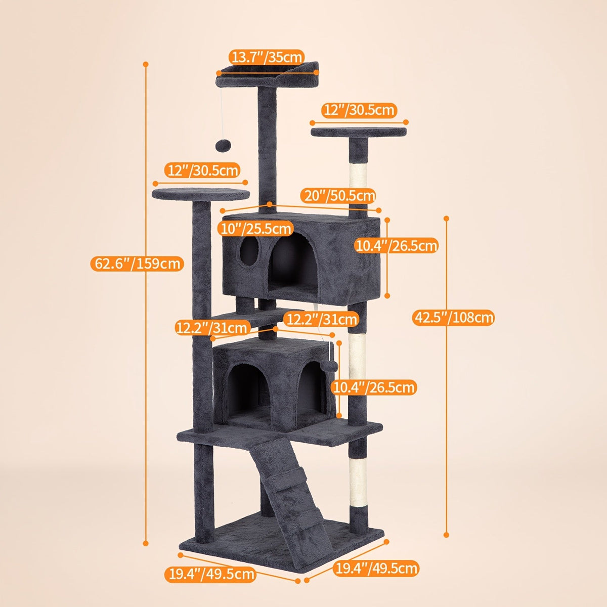 Multi-Level Cat Tree Tower with Scratching Post, Perches & Plush Apartments – Space-Saving Indoor Cat Climbing Frame & Activity Center, Heights 36–80 Inch, 6 Colors