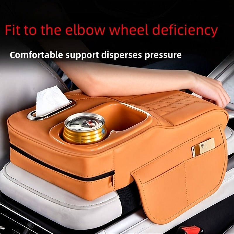 Car Center Console Tray Organizer with Raised Design Tissue Box Cup Holder Non-Slip Storage Mat Black Orange Red Brown Beige