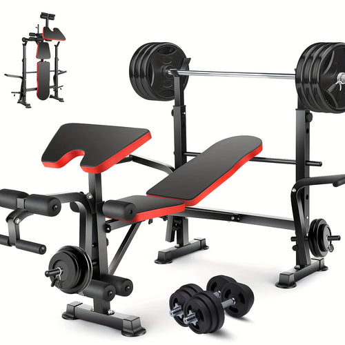 Adjustable Weight Bench Press Set with Squat Rack – 1200LBS Foldable Home Gym Equipment, Full Body Workout Station with Leg Developer & Preacher Curl Pad for Strength Training