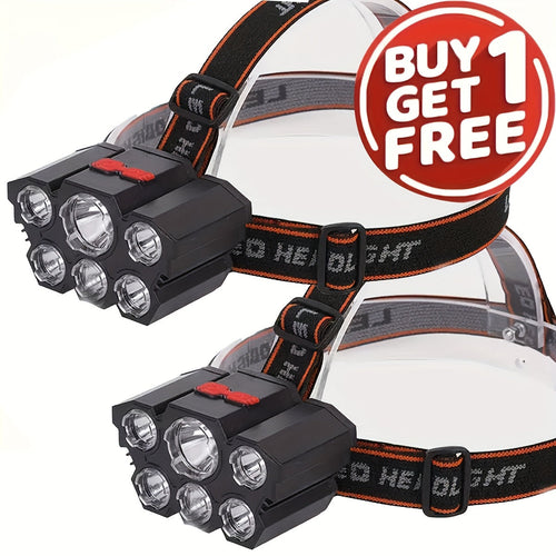 LED Rechargeable Headlamp 2-Pack – 5 LED USB Charging 4-Mode IP65 Waterproof Head Mounted Flashlight for Camping Hiking Hunting Fishing Running Outdoor Sports Men Women