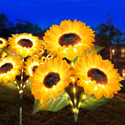 Solar Sunflower Garden Lights Outdoor Waterproof Decorative Stake Lights for Pathway Lawn Patio Yard Flower Bed Auto On Off Solar Powered Garden Decor Gift 1 or 2 Pack