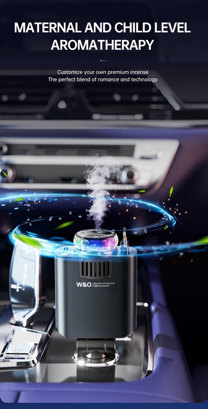 3-in-1 Car Charger Air Freshener & Starry Sky Ceiling Light – Dual Retractable Type-C & Lightning Cable 80cm, Aromatherapy Diffuser for iPhone 16/15 Samsung S25/S24, Car Interior Upgrade Gift