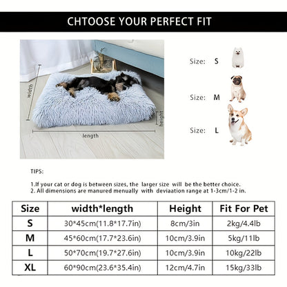 Extra Large Plush Dog Bed & Cat Pad – Thick Warm Polyester Fiber Pet Cushion with Removable Washable Cover, Comfortable Calming Pet Furniture for All Dog Breeds & Cats, Durable Pet Bedding