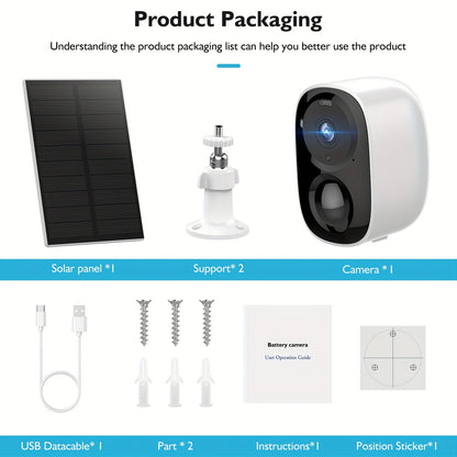 Solar Powered Outdoor Security Camera 2K 3MP – Wireless WiFi CCTV with AI Motion Detection, Color Night Vision, Spotlight, 2-Way Audio, IP66 Waterproof, No Monthly Fee, Cloud & SD Storage, Battery Powered