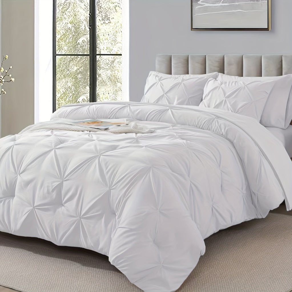 Comforter Set 7 Piece Queen King Full - Soft Microfiber Pintuck Pleated Bed in a Bag Complete Bedding Set with Comforter, Fitted Sheet, Flat Sheet & Pillowcases, All Season Home & Dorm Bedding