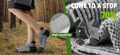 6 Pairs Merino Wool Hiking Socks for Men & Women, Cushioned Ankle Running Work Socks with Compression Support, Sweat-Absorbing Breathable Low Cut Invisible Design – Great Gift Idea