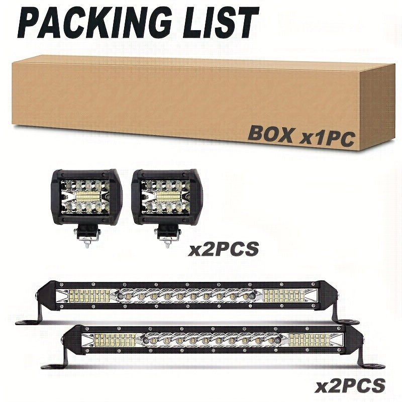 LED Work Light Bar Kit for Off-Road Truck Jeep SUV UTV ATV Tractor – 22" & 10" Light Bar + 4" LED Pods, 2000-3000 Lumens, 12-24V, No Battery Required, Multiple Configurations