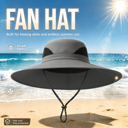 Solar Powered Cooling Fan Wide Brim Sun Hat – 2 Built-In Solar Fans, Adjustable Wind Speed, Breathable Mesh, UV Protection Outdoor Hat with Chin Strap for Fishing, Camping & Travel