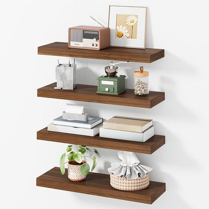 Floating Wall Shelves 15.8 Inch Rustic Finish with Invisible Brackets for Wall Decor Home Storage – 4 or 8 Pack in Rustic Brown Black Walnut