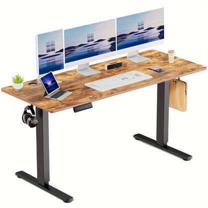 63 Inch Electric Standing Desk – Height Adjustable Sit-Stand PC Workstation with Wood Desktop, Home Office, Bedroom & Gaming Room Computer Work Table for Small Spaces