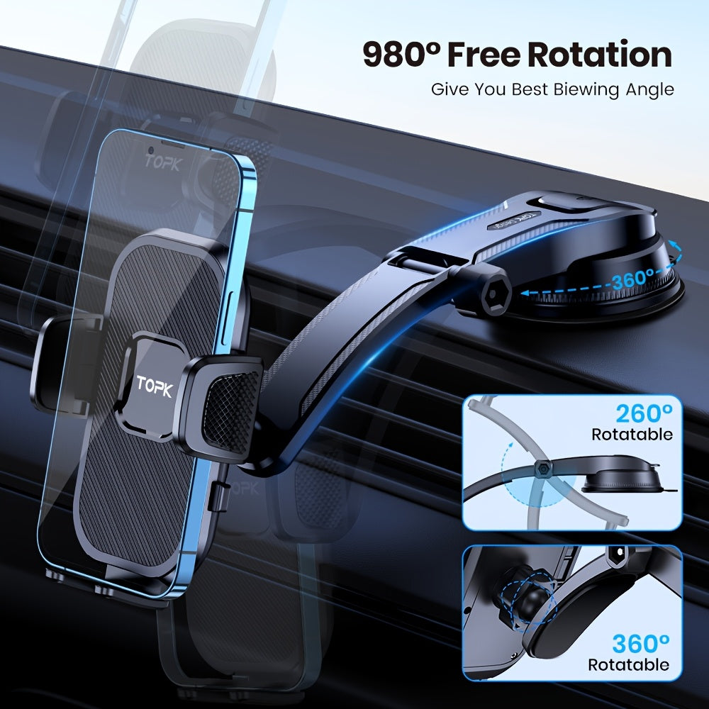 Universal Car Phone Holder Dashboard Mount - Adjustable Cell Phone Car Mount for iPhone, Samsung & All Android Smartphones, Stable Dash Mount with Flexible Viewing Angles, Easy One-Hand Operation