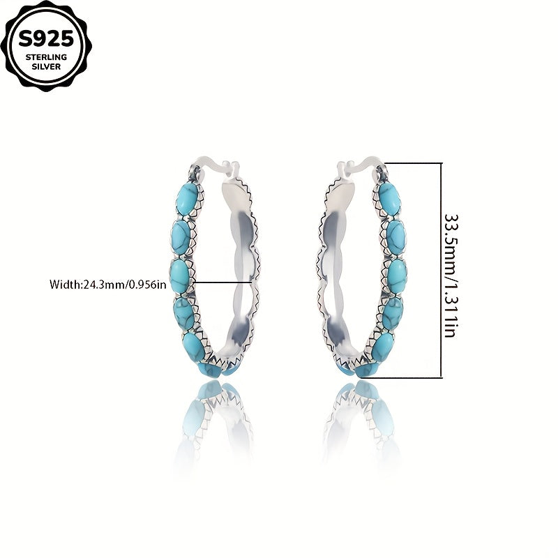 925 Sterling Silver Turquoise Stud Earrings – Bohemian Retro Hypoallergenic Earrings for Women, Charming Gemstone Studs for Daily Wear, Gift for Ladies – Mother's Day, Valentine's Day, Birthday & Anniversary