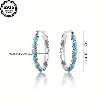 925 Sterling Silver Turquoise Stud Earrings – Bohemian Retro Hypoallergenic Earrings for Women, Charming Gemstone Studs for Daily Wear, Gift for Ladies – Mother's Day, Valentine's Day, Birthday & Anniversary