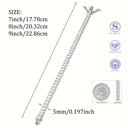 925 Sterling Silver Moissanite Tennis Bracelet 5mm 0.5 Carat Sparkling Luxury Jewelry Gift for Wedding Anniversary Birthday 4 Sizes
