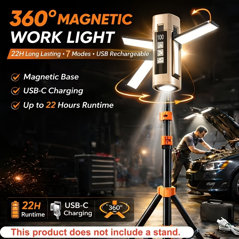Extendable Magnetic LED Work Light Rechargeable – 7 Lighting Modes, 360° Adjustable Foldable Inspection Light for Auto Repair, Machinery, Camping, Hiking, Fishing & Emergencies
