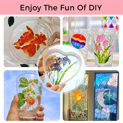 Glass Paint Set 12 Colors Non-Toxic Acrylic Stained Glass Painting Kit for Wine Glasses Windows Ceramic Mugs ASTM Certified Odorless with 3 Brushes for Adults Artists and Beginners