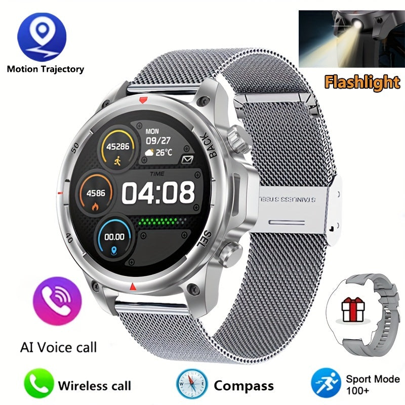 GPS Smartwatch for Men – 360×360 HD Screen, AI Voice, Wireless Calling, NFC, Compass, LED Lighting, Motion Trajectory, Outdoor Sport Fitness Tracker, Father's Day Gift