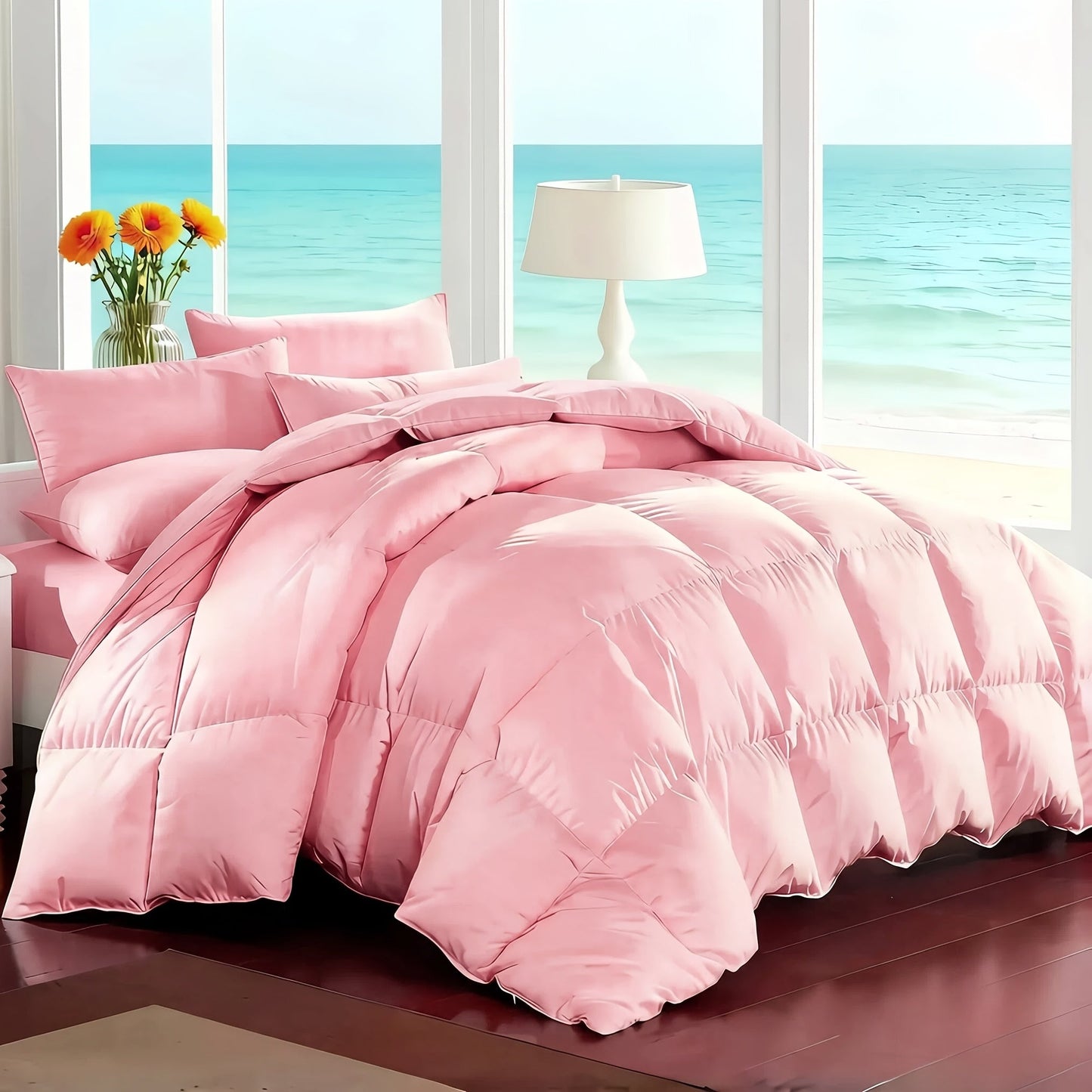 7 Piece Comforter Set Queen King Size – Soft Microfiber Pinch Pleated Bed in a Bag with Comforter, Fitted Sheet, Flat Sheet & 4 Pillowcases, All-Season Bedding Set for Home & Dorm