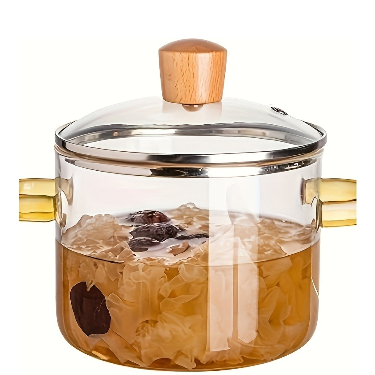 54oz Borosilicate Glass Soup Pot with Handle | Heat Resistant to 752°F | Stovetop & Oven Safe | Transparent Glass Cooker for Soup Congee Ramen Milk | Easy Clean Odorless | Green & Yellow Handle
