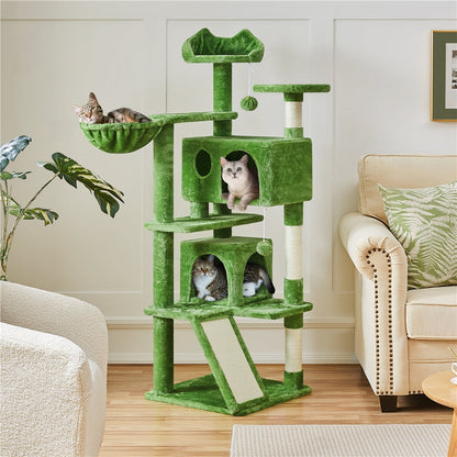 57-Inch Multilevel Cat Tree Tower with 2 Condos – Sisal Scratching Posts, Dangling Ball, Round Platform & Ladder for Indoor Kittens & Small Cats, 6 Colors, Christmas Gift for Cat Lovers