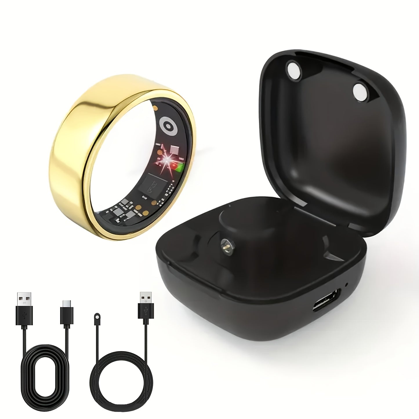 Smart Ring with Charging Case Health Fitness Tracker Steps Calories Sleep Monitor Bluetooth 6.0 – iPhone Android Compatible Black Gold Silver Sizes 7-13 USB Charging Gift