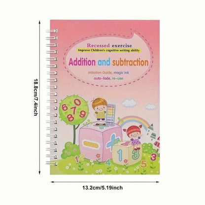 Magic Reusable Calligraphy Handwriting Exercise Books 4-Pack with Pen and 8 Refills Kids Writing Practice Tracing Books Reusable Water Writing Set Christmas Gift for Children