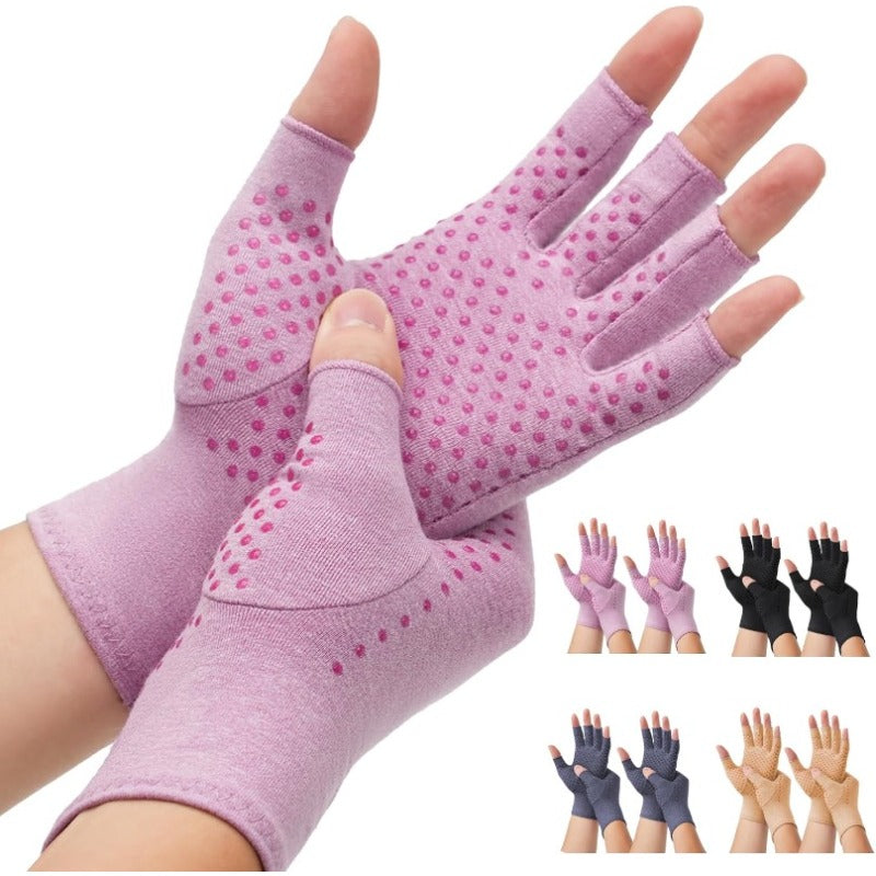 Fingerless Compression Gloves for Men & Women – Breathable Non-Slip Pain Relief Gloves for Arthritis, Typing & Gym – Black, Coffee, Grey & Purple, Sizes S-XL