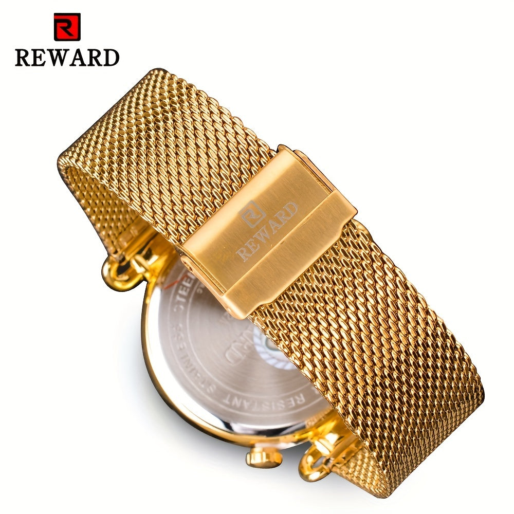 Men's Classic Vintage Quartz Watch for Business – Elegant Golden Dial Dress Wristwatch with Gift Box, Analog Timepiece for Work, Formal & Special Occasions