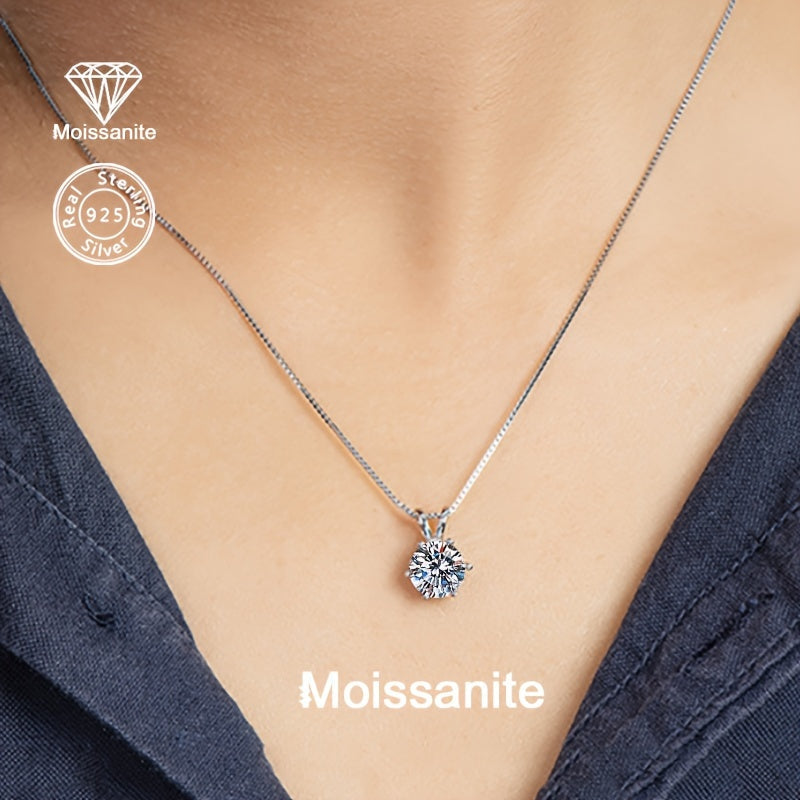 1 Carat Moissanite Pendant Necklace 925 Sterling Silver – Brilliant Diamond Alternative Solitaire Drop Necklace for Women, Fine Jewelry Gift for Birthday Anniversary Wedding Valentine's Day