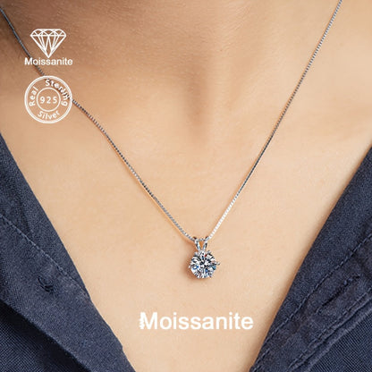 1 Carat Moissanite Pendant Necklace 925 Sterling Silver – Brilliant Diamond Alternative Solitaire Drop Necklace for Women, Fine Jewelry Gift for Birthday Anniversary Wedding Valentine's Day