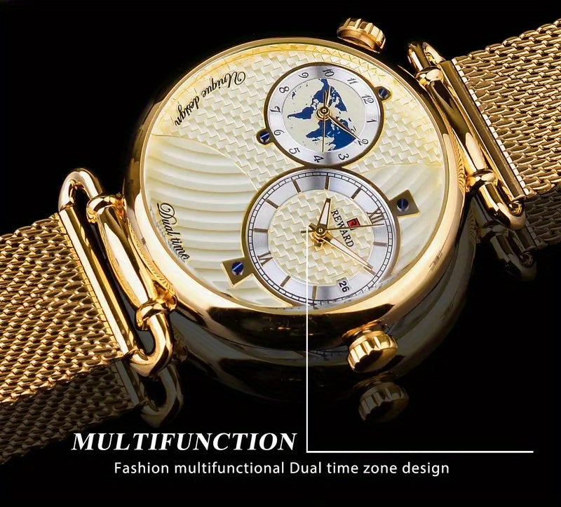 Men's Classic Vintage Quartz Watch for Business – Elegant Golden Dial Dress Wristwatch with Gift Box, Analog Timepiece for Work, Formal & Special Occasions