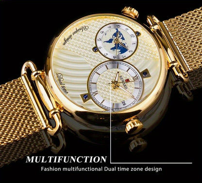 Men's Classic Vintage Quartz Watch for Business – Elegant Golden Dial Dress Wristwatch with Gift Box, Analog Timepiece for Work, Formal & Special Occasions