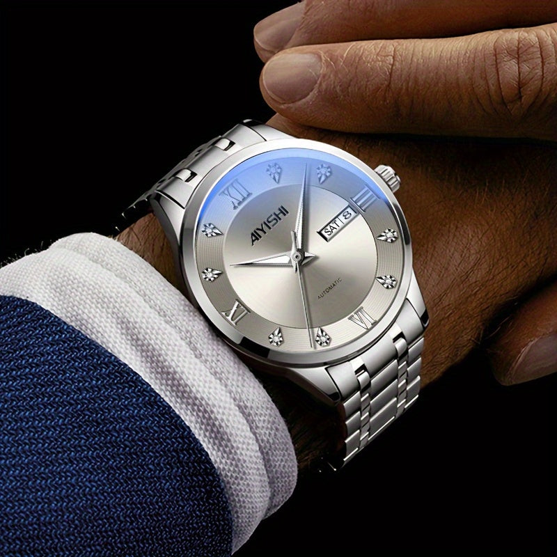 Men's Luxury Quartz Watch Stainless Steel Tourbillon Dial Date Display Night Glow Sports Dress Watch Elegant Timepiece Father's Day Gift for Men