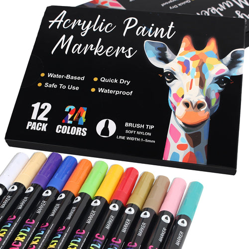 Double-Ended Waterproof Acrylic Paint Pens 48 or 72 Colors for Rock Painting Fabric Metal Glass Wood Canvas Ceramics Eggs Pumpkins DIY Art Crafts