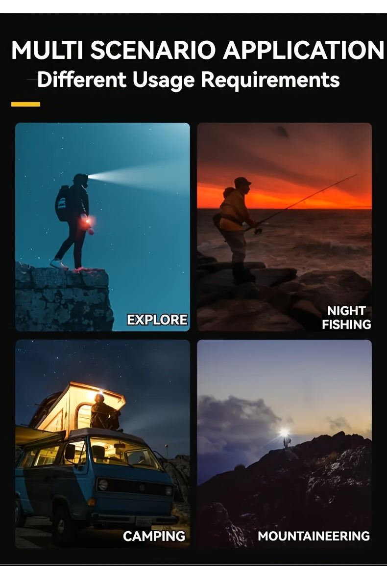 LED Rechargeable Headlamp 2-Pack – 5 LED USB Charging 4-Mode IP65 Waterproof Head Mounted Flashlight for Camping Hiking Hunting Fishing Running Outdoor Sports Men Women