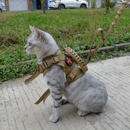 Cat Tactical Vest Harness Adjustable Escape-Proof 600D Oxford Pet Chest Strap Training Clothes for Cats & Small Dogs One Size Fits Most