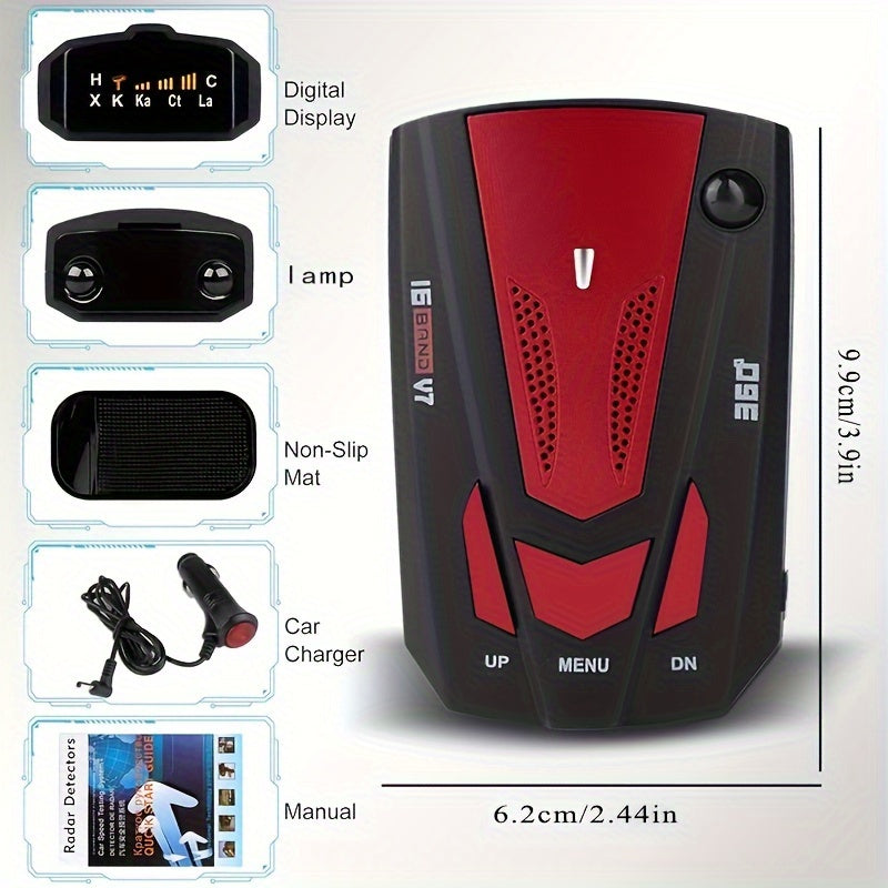 16-Band Car Radar & GPS Detector – 360° LIDAR & Anti-Speed Camera Detection, Voice Alarm, Real-Time Threat Alerts for Safer Driving